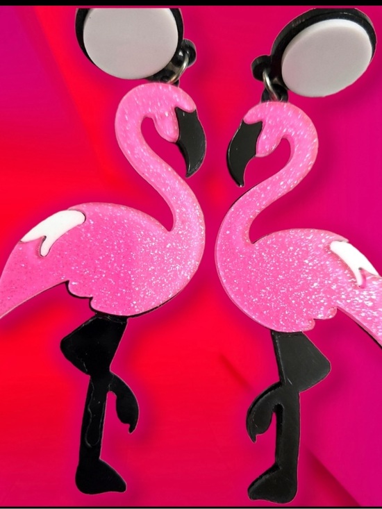 Exclusively Fancy Jewelry - NEW! Tropical Pink Flamingo lightweight Acrylic dangle Earrings Nwt